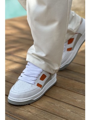 Pabucmarketi Bağcık Erkek Spor Ayakkabı Beyaz Turuncu