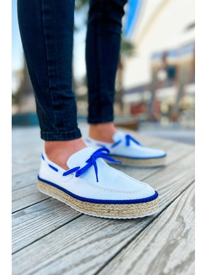 Pabucmarketi Espadril Erkek Günlük Ayakkabı Beyaz Saks Mavi