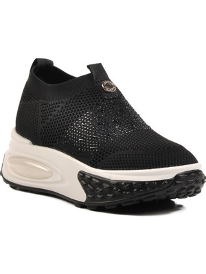 Ayakmod Siyah Tekstil Taşlı Kadın Sneaker