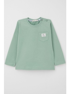 Breeze Erkek Bebek Uzun Kollu Tişört Cep Detaylı Cool Yazı Armalı 9 Ay-3 Yaş, Su Yeşili