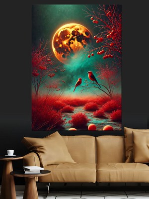 Kırmızı Ay ve Gizem Dekoratif Kanvas - Mdf Ahşap Tablo
