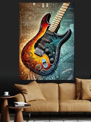 Elektrik Gitar Detayı Dekoratif Kanvas - Mdf Ahşap Tablo