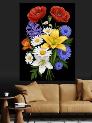 Renkli Çiçek Buketi Dekoratif Kanvas - Mdf Ahşap Tablo