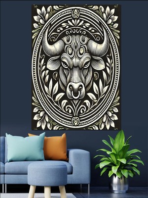 Mandala Boğa Deseni Dekoratif Kanvas - Mdf Ahşap Tablo