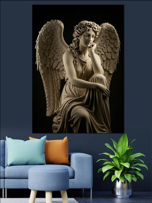 Melek Heykeli Dekoratif Kanvas - Mdf Ahşap Tablo