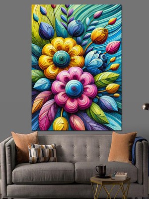 Renkli Çiçek Aranjmanı Dekoratif Kanvas - Mdf Ahşap Tablo