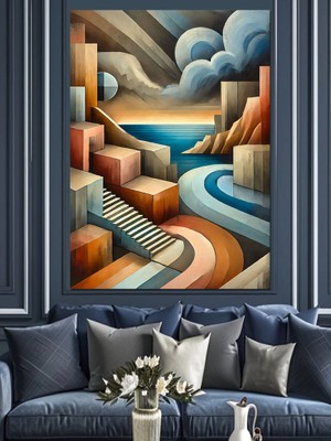 Renkli Şehir Merdivenleri Dekoratif Kanvas - Mdf Ahşap Tablo