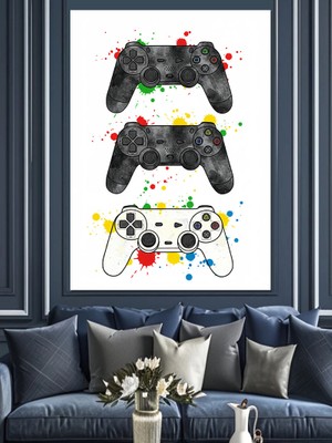 Renkli Oyun Konsolu Dekoratif Kanvas - Mdf Ahşap Tablo