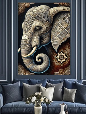 Desenli Fil Sanatı Dekoratif Kanvas - Mdf Ahşap Tablo