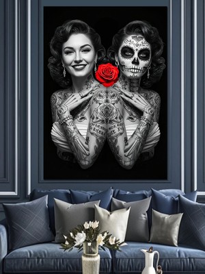 Catrina Çift ve Gül Dekoratif Kanvas - Mdf Ahşap Tablo