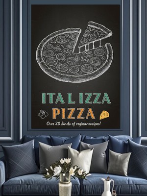 Pizza Çizimi ve Lezzet Dekoratif Kanvas - Mdf Ahşap Tablo
