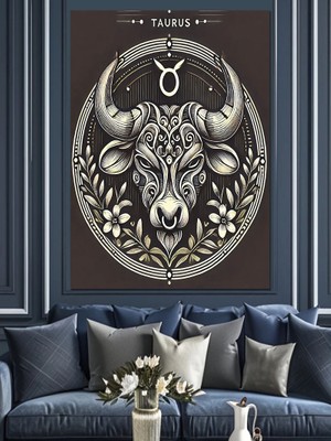 Taurus Boğa Teması Dekoratif Kanvas - Mdf Ahşap Tablo