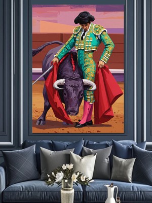 Matador ve Boğa Dansı Dekoratif Kanvas - Mdf Ahşap Tablo