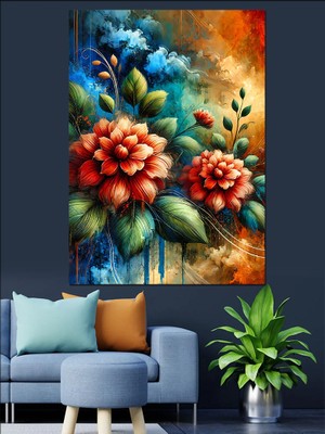 Renkli Çiçek Buketi Dekoratif Kanvas - Mdf Ahşap Tablo