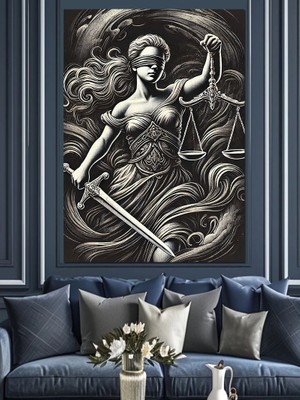 Adalet Tanrıçası Tasviri Dekoratif Kanvas - Mdf Ahşap Tablo