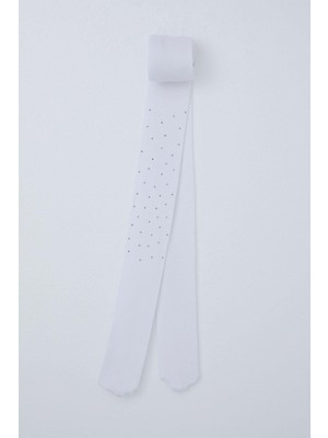 Katamino Kız Çocuk Külotlu Çorap Taş Aksesuarlı Dokulu 9-14 Yaş, Beyaz