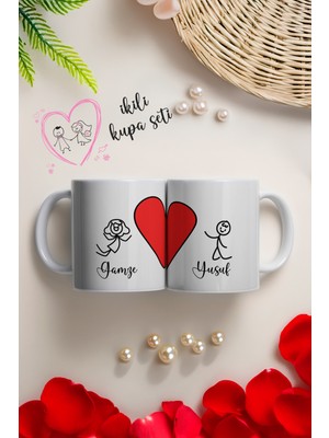 Yelkovan Tasarım Sevgililer Gününe ve Çiftlere Özel İkili Aşk Porselen Kupa Bardak