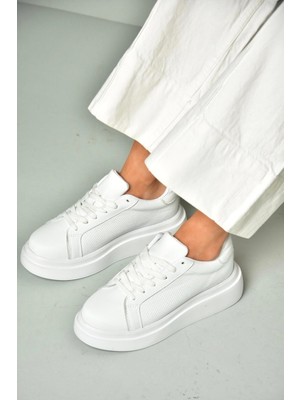 U973211509 Beyaz Kalın Tabanlı Spor Ayakkabı Sneakers