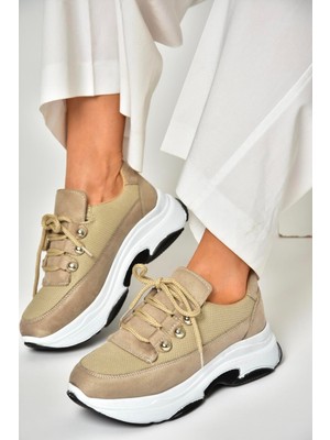 Fox Shoes U239032604 Vizon Kumaş Kalın Tabanlı Spor Ayakkabı Sneakers