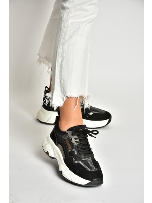 U973568209 Siyah Kalın Tabanlı Spor Ayakkabı Sneakers