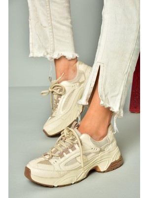 U312414209 Bej Kalın Tabanlı Spor Ayakkabı Sneakers
