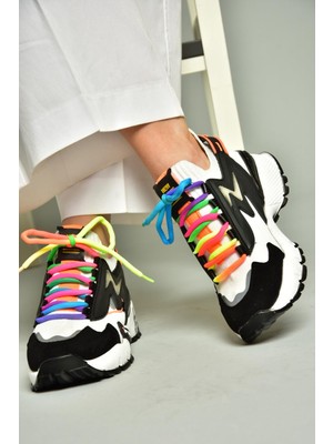 Fox Shoes U602602502 Siyah/beyaz Süet Kadın Spor Ayakkabı Sneakers