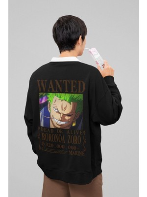 Sevbano Wanted Roronoa Zoro Baskılı  Oversize Anime Karakter Sweatshirt