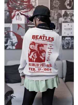 Sevbano The Beatles Müzik Grubu Baskılı  Oversize Vintage Sweatshirt