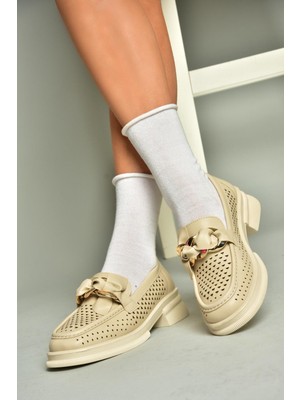 Fox Shoes U704137509 Bej Loafer Makosen Kadın Ayakkabı