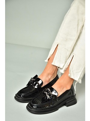 Fox Shoes U704137508 Siyah Rugan Loafer Makosen Kadın Ayakkabı