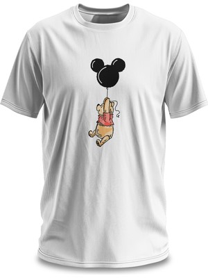 Unisex Bisiklet Yaka Winnie The Pooh Baskılı Pamuk Oversize Kısa Kollu Tişört