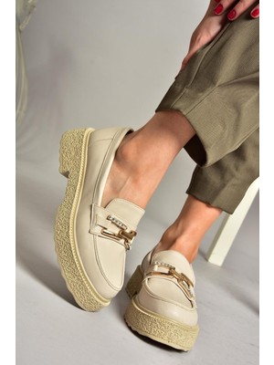 Fox Shoes T996198409 Bej Kalın Tabanlı Makosen Kadın Ayakkabı