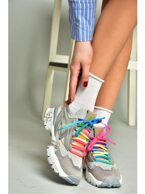 Fox Shoes U602602502 Gri Süet Kadın Spor Ayakkabı Sneakers