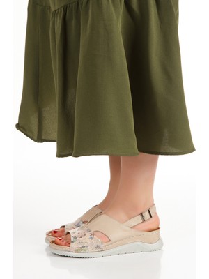 Iç Dış Hakiki  Deri Yumuşak Ortopedik Taban Kadın Sandalet