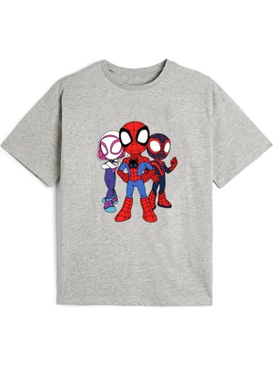 Kaliteli Pamuk Penye Erkek Kız  Çocuk Baskılı Tshirt 5 6 7 8 9 10 11 12 13 14 Yaş Spidey And Friends