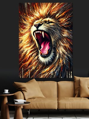 Kükreyen Aslan Portresi Dekoratif Kanvas - Mdf Ahşap Tablo