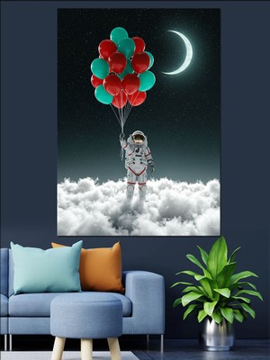 Astronot ve Balonlar Dekoratif Kanvas - Mdf Ahşap Tablo