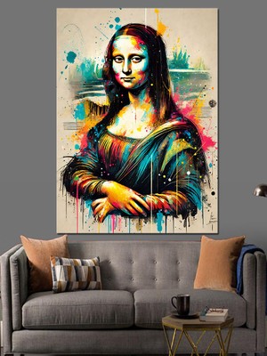 Renk Patlamalı Mona Lisa Dekoratif Kanvas - Mdf Ahşap Tablo