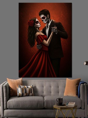 Şeker Kafatası Ile Dans Eden Çift Dekoratif Kanvas - Mdf Ahşap Tablo