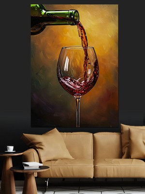 Kadehe Dökülen Şarap Dekoratif Kanvas - Mdf Ahşap Tablo