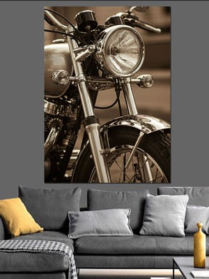 Vintage Motosiklet Çizimi Dekoratif Kanvas - Mdf Ahşap Tablo