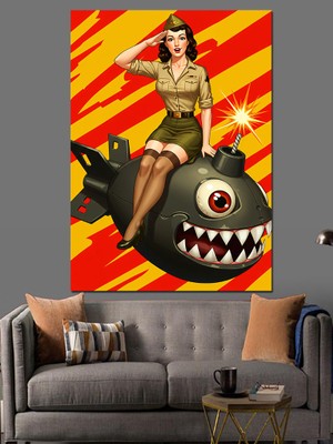 Asker Retro Kadın Dekoratif Kanvas - Mdf Ahşap Tablo