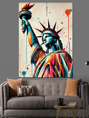 Özgürlük Heykeli Soyut Çizim Dekoratif Kanvas - Mdf Ahşap Tablo