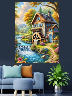 Su Değirmeni ve Doğa Manzarası Dekoratif Kanvas - Mdf Ahşap Tablo