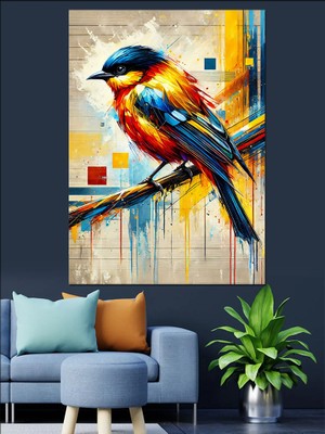 Suluboya Renkli Kuş Tasarımı Dekoratif Kanvas - Mdf Ahşap Tablo