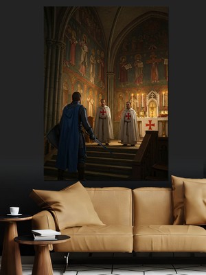 Gotik Kilise ve Insanlar Dekoratif Kanvas - Mdf Ahşap Tablo