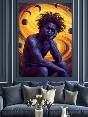 Kozmik Soyut Erkek Figürü Dekoratif Kanvas - Mdf Ahşap Tablo