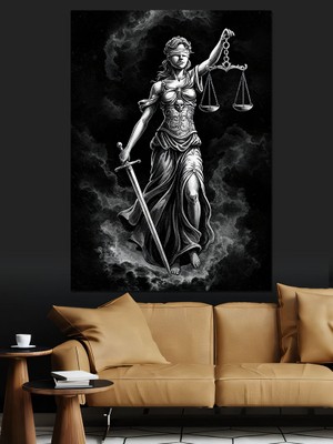 Adalet Tanrıçası Figürü Dekoratif Kanvas - Mdf Ahşap Tablo