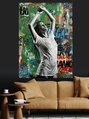 Duvar Grafitisi ve Dansçı Dekoratif Kanvas - Mdf Ahşap Tablo
