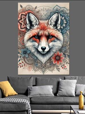 Renkli Tilki Portresi Dekoratif Kanvas - Mdf Ahşap Tablo